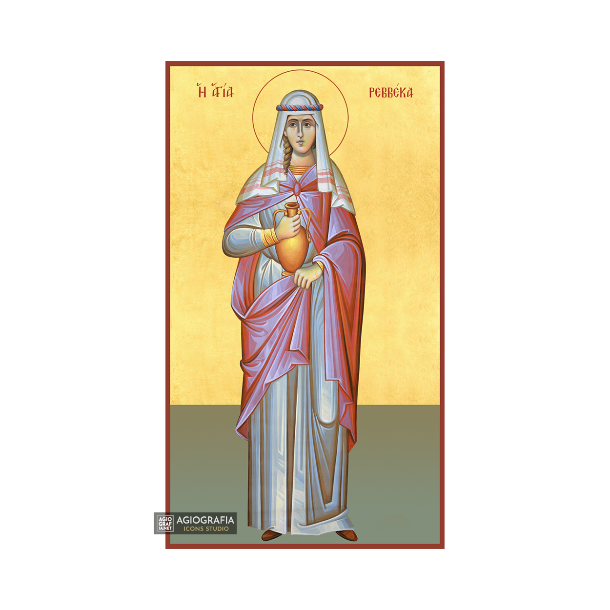 St Rebecca Byzantine Greek Wood Icon with 22 karats Gold Leaf