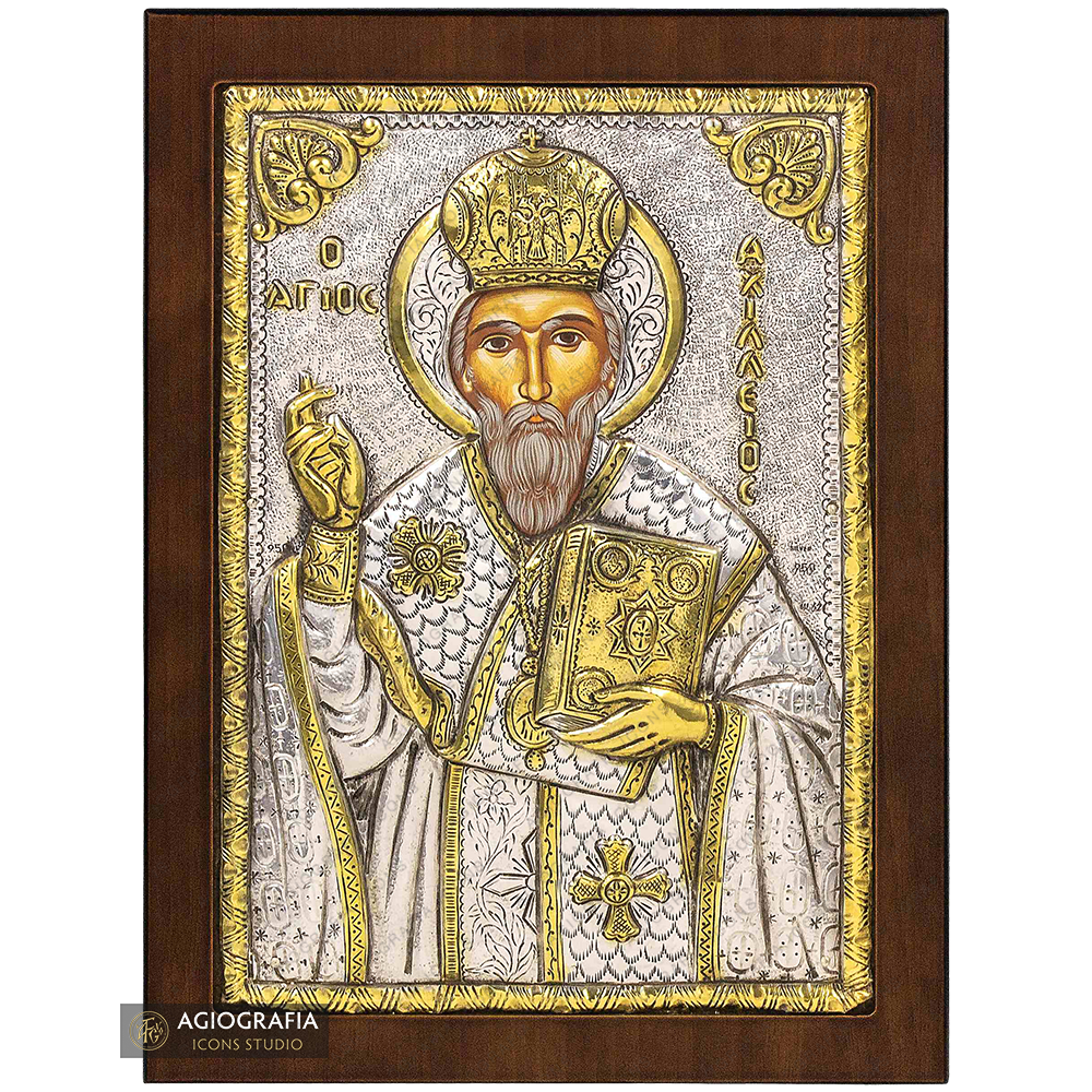 Heiliger Achilleus christlich-orthodoxe versilberte Ikone