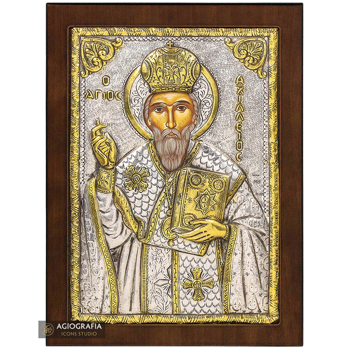Heiliger Achilleus christlich-orthodoxe versilberte Ikone