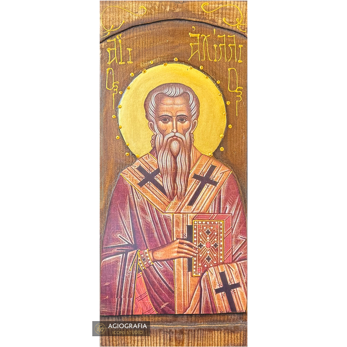 Saint Achilles Orthodox Gold Print Icon on Carved Wood