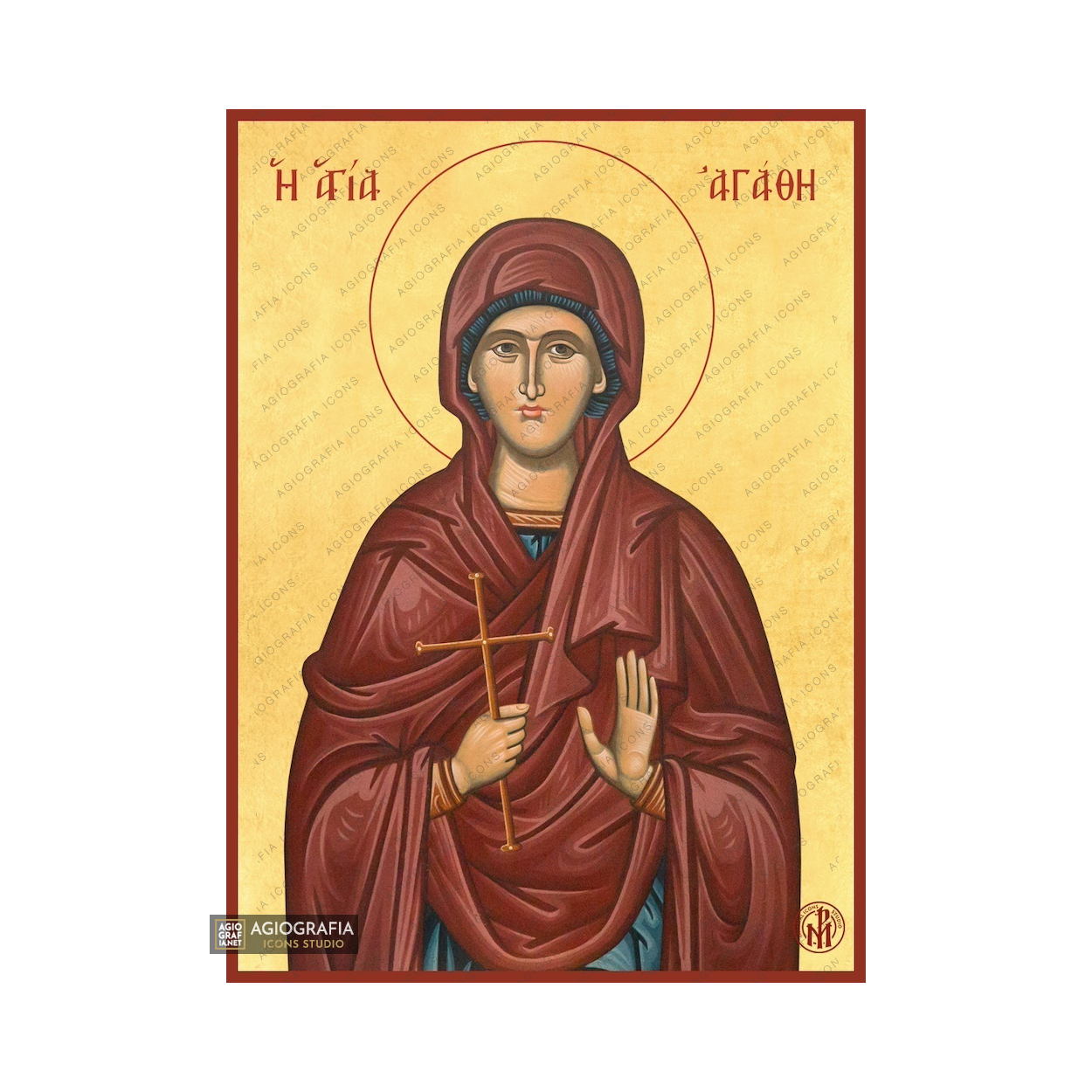 22k St. Agatha Christian Icon with Gold Leaf Background