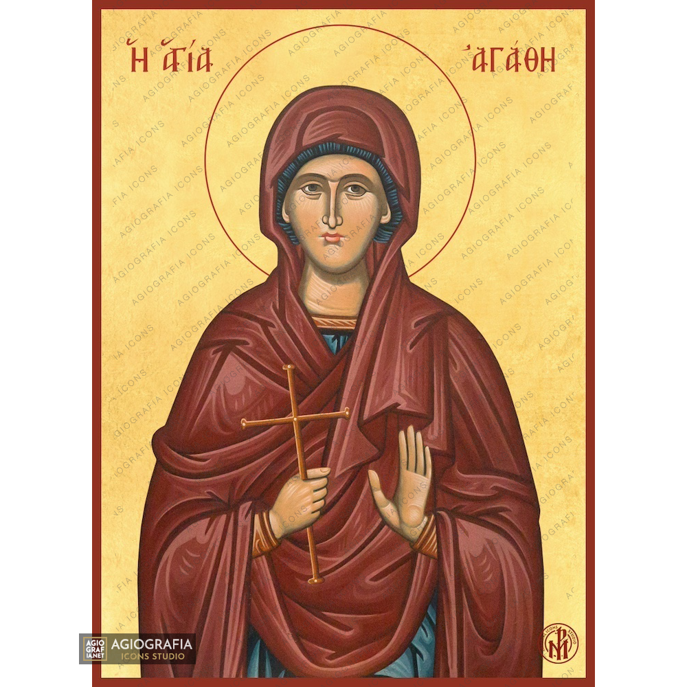 22k St. Agatha Christian Icon with Gold Leaf Background