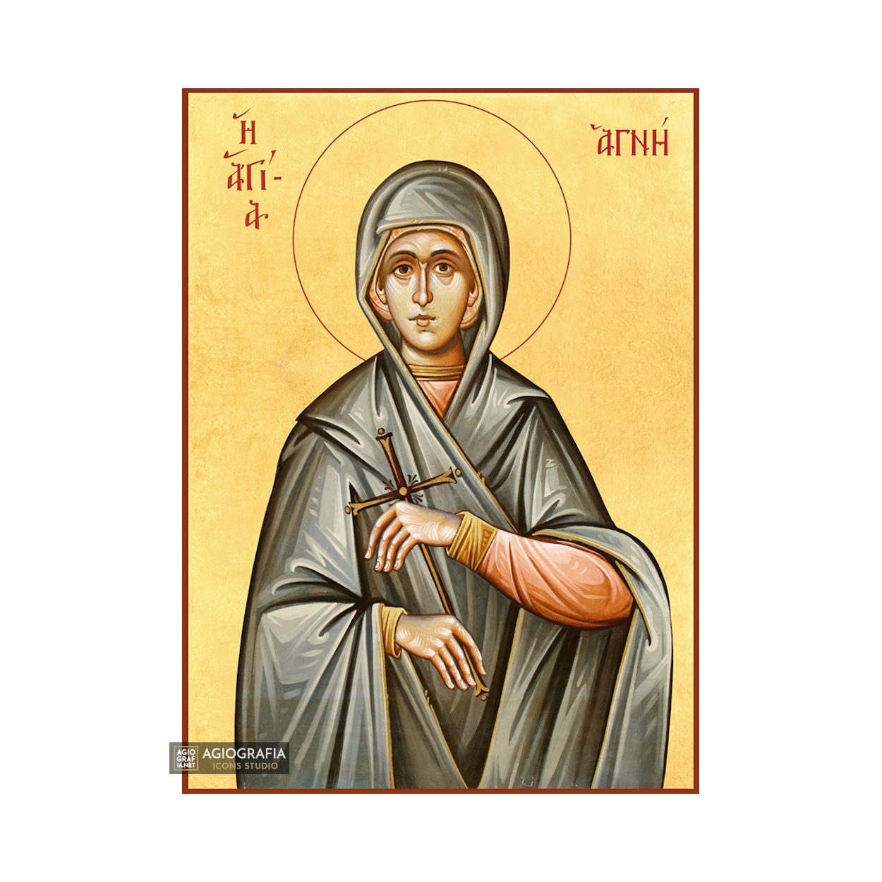 22k St Agni - Gold Leaf Background Christian Orthodox Icon