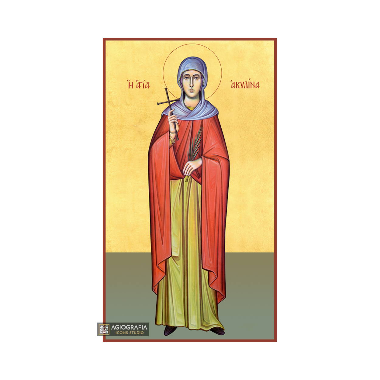 22k St Akilina - Gold Leaf Background Christian Orthodox Icon