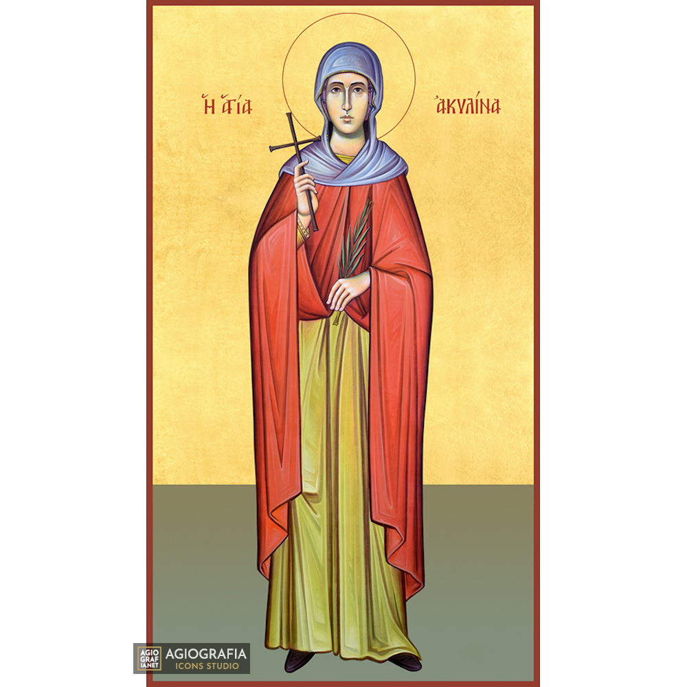 22k St Akilina - Gold Leaf Background Christian Orthodox Icon