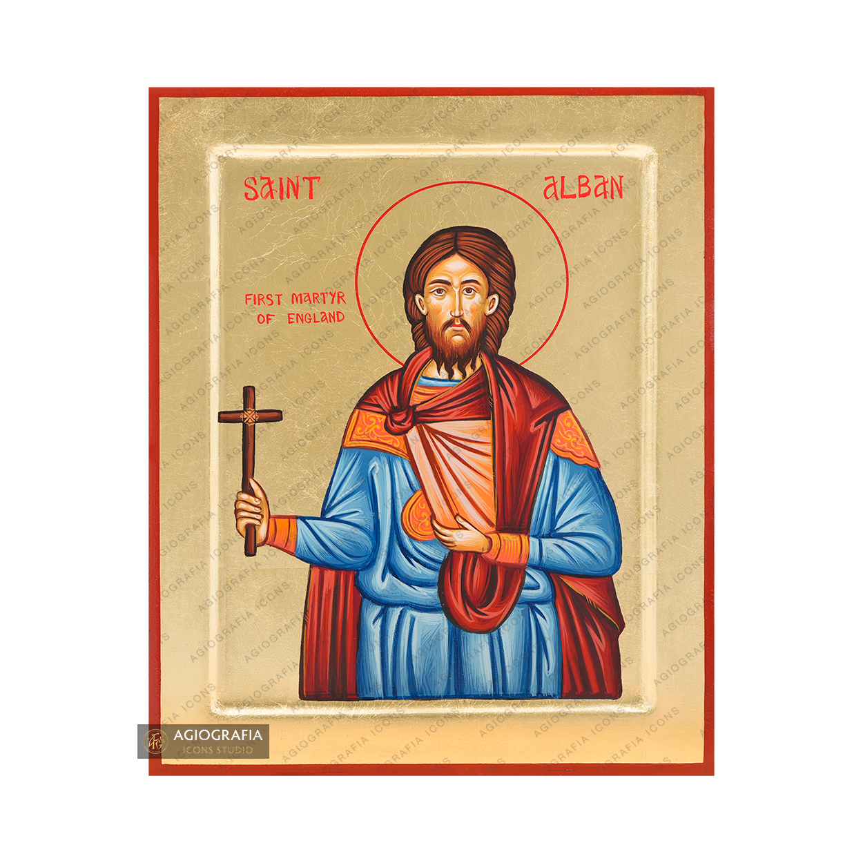 Saint Alban Handwritten Orthodox Icon with Matte Gold Leaves