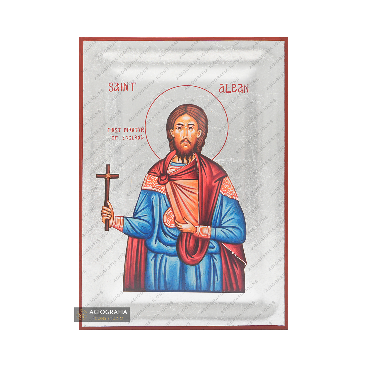 Exclusive Saint Alban Orthodox Icon with Pure Silver Leaves