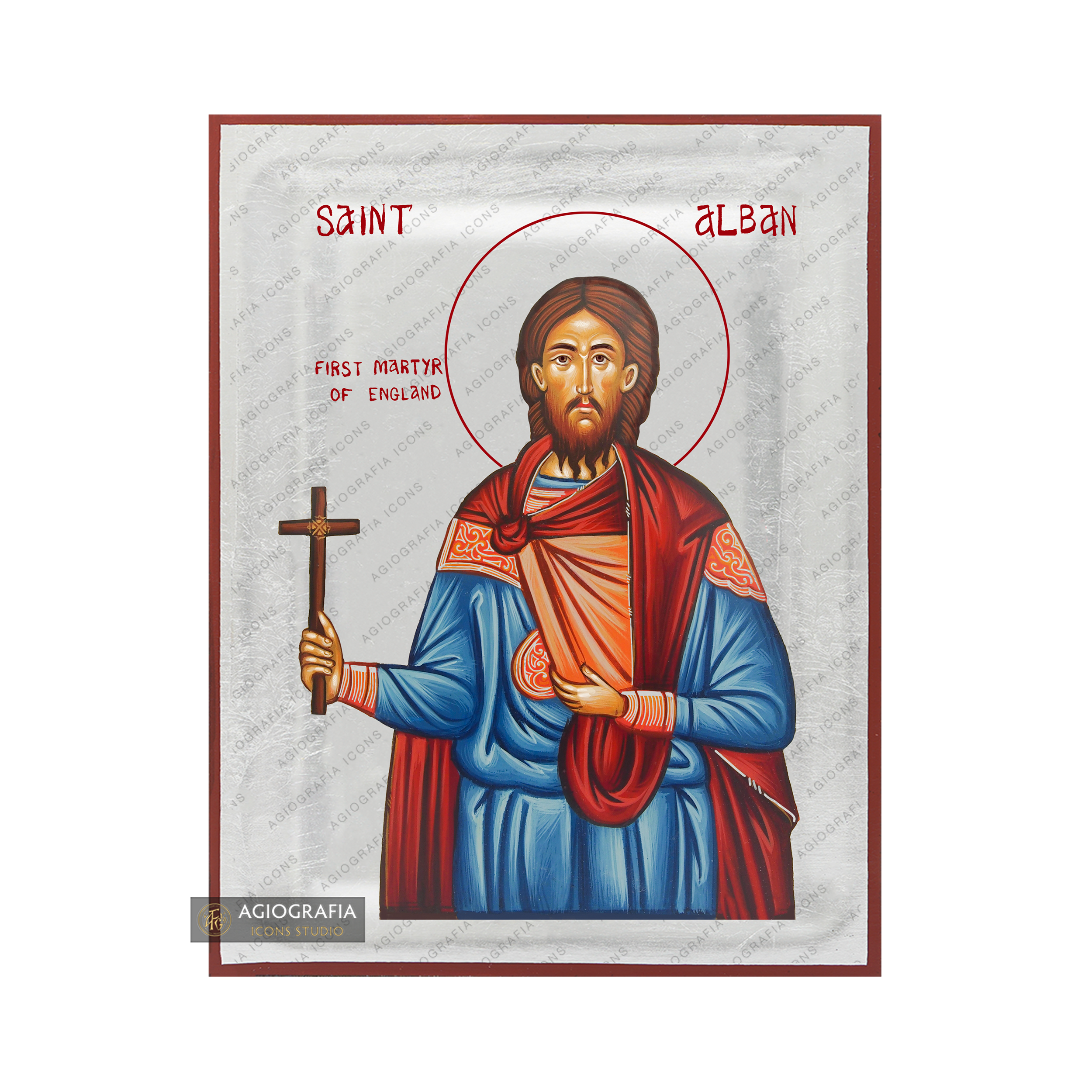 Exclusive Saint Alban Orthodox Icon with Pure Silver Leaves