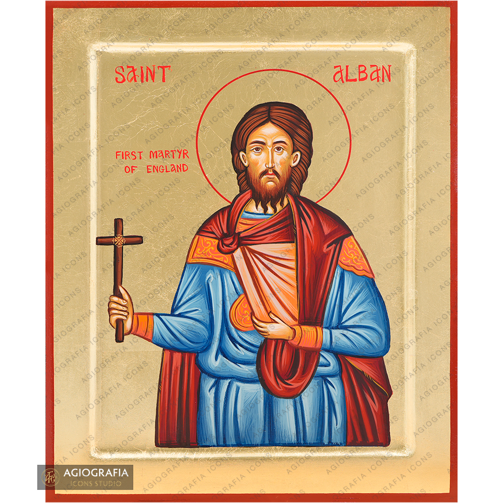 Saint Alban Handwritten Orthodox Icon with Matte Gold Leaves