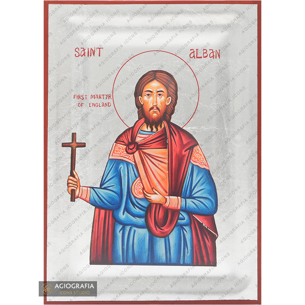 Exclusive Saint Alban Orthodox Icon with Pure Silver Leaves