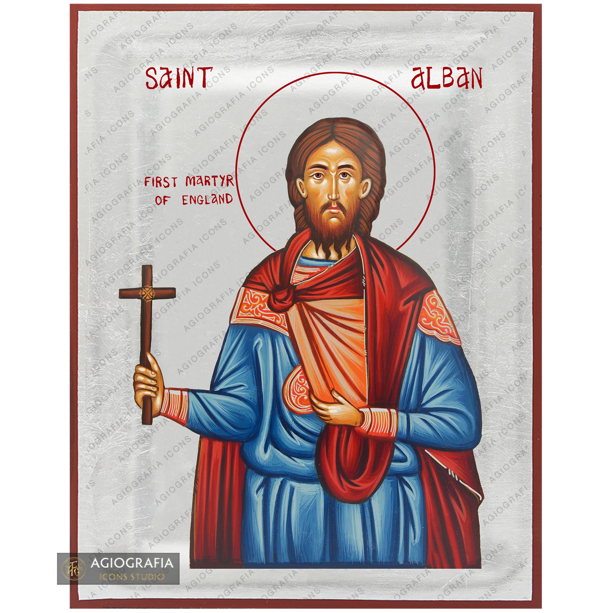Exclusive Saint Alban Orthodox Icon with Pure Silver Leaves