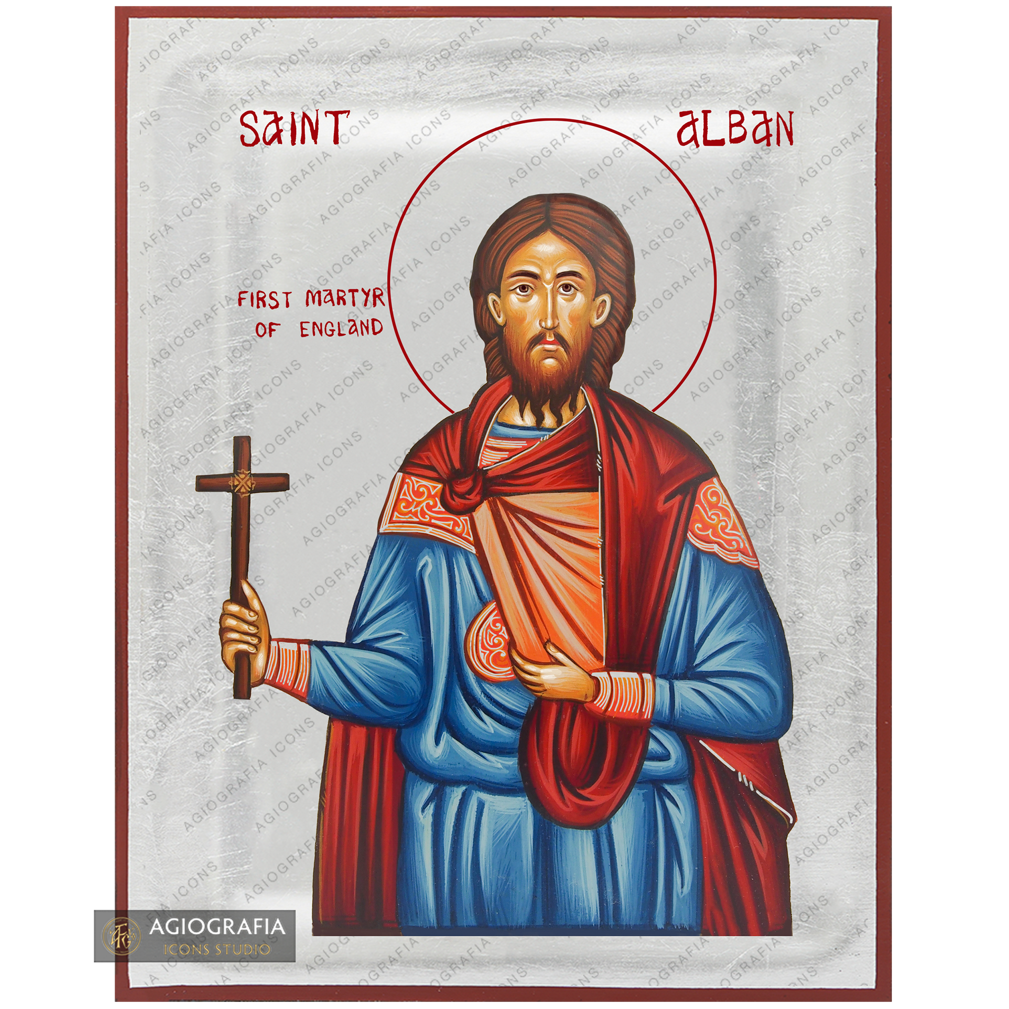 Exclusive Saint Alban Orthodox Icon with Pure Silver Leaves