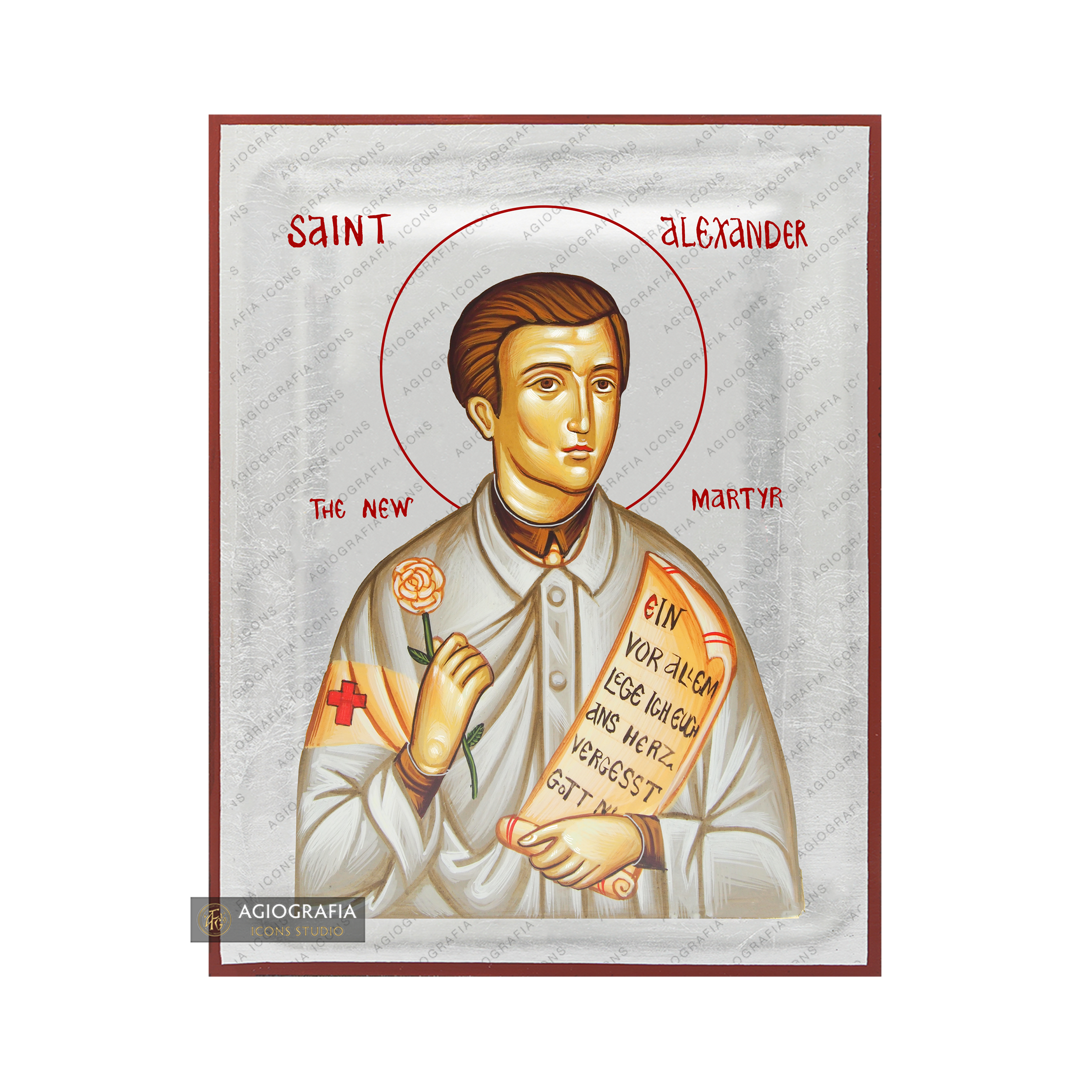 Exclusive St Alexander Schmorell Icon with Pure Silver Leaves