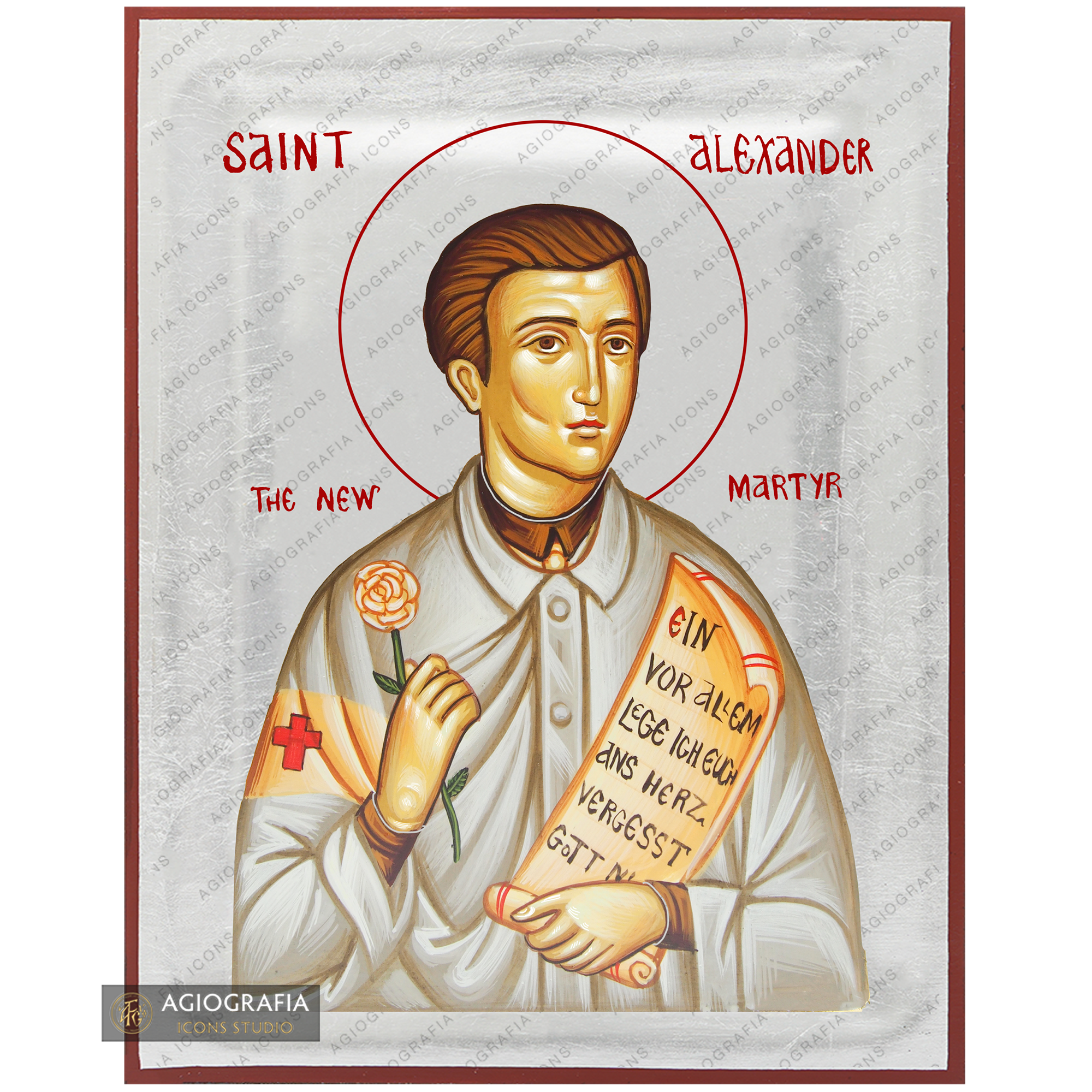 Exclusive St Alexander Schmorell Icon with Pure Silver Leaves
