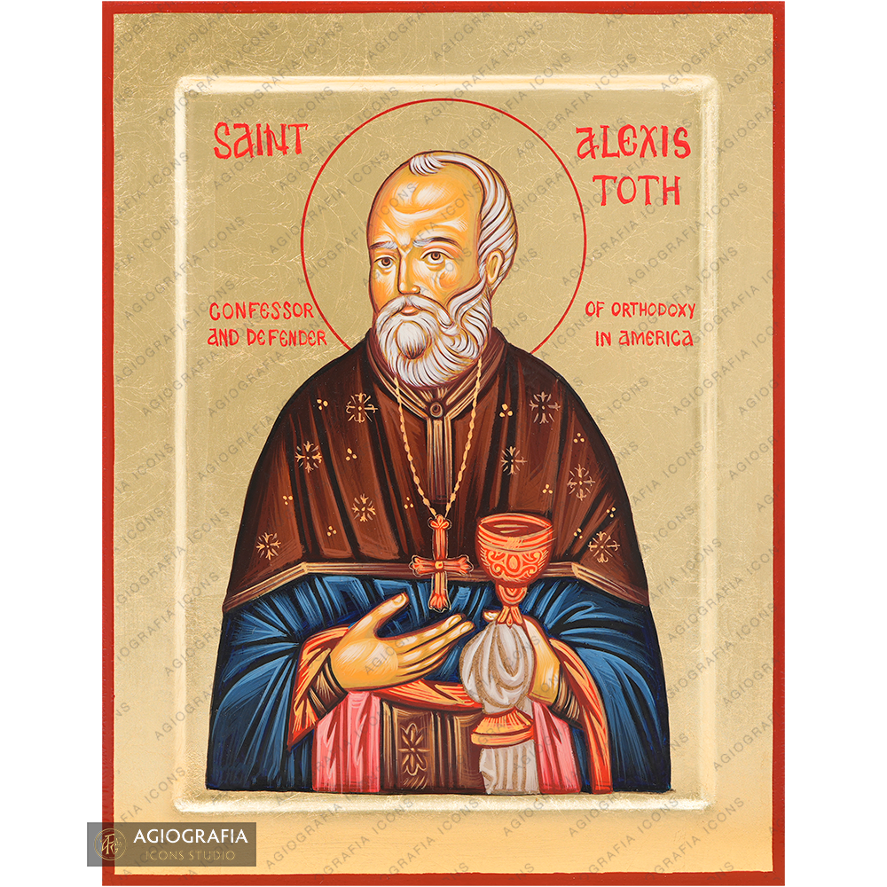 Saint Alexis Toth Handwritten Greek Icon with Matte Gold Leaves