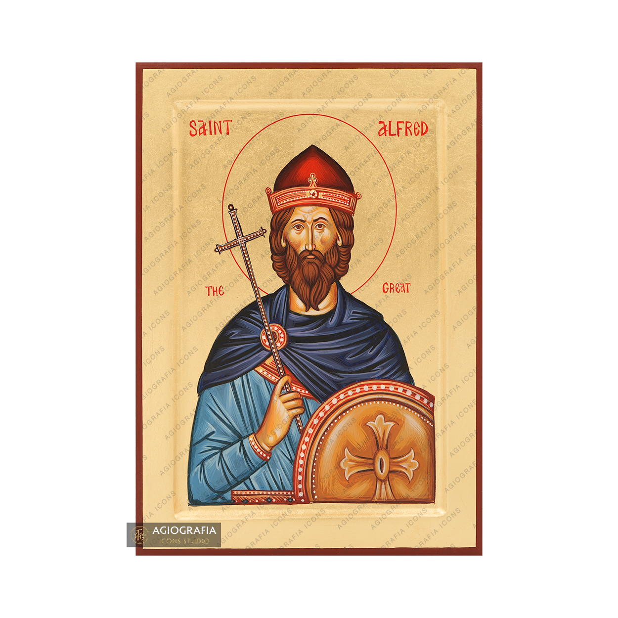 Saint Alfred the King Handwritten Icon with Gold Leaves