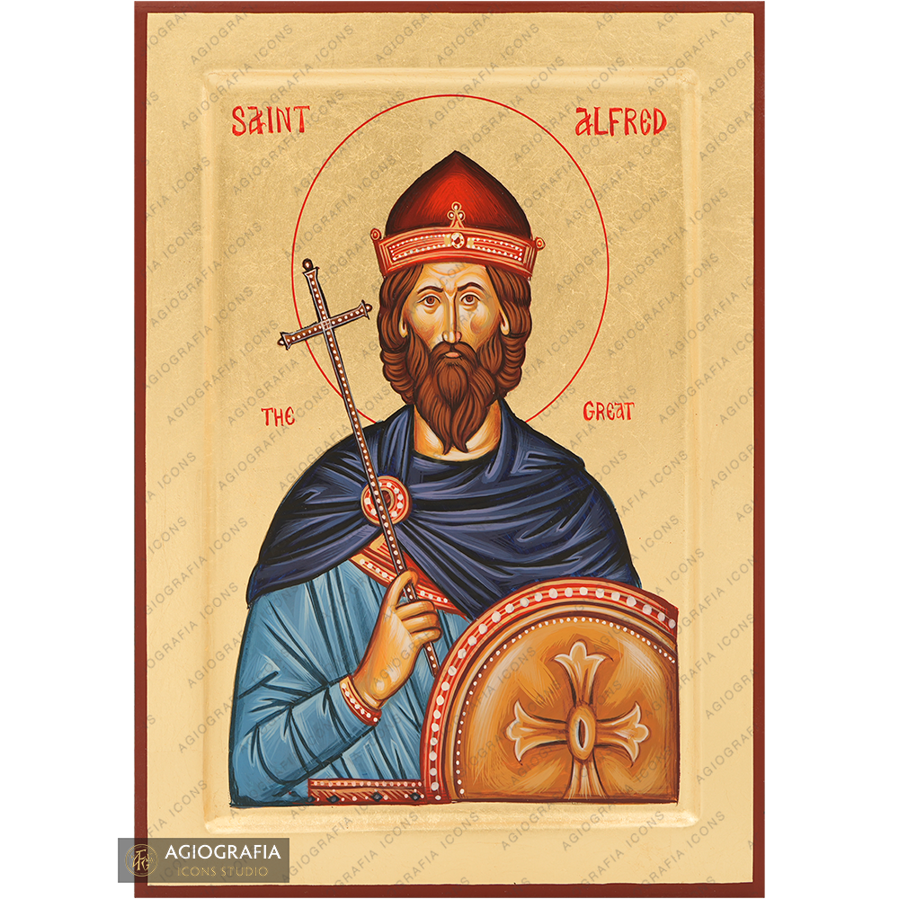 Sant'Alfredo il Re icona dipinta a mano a foglia d'oro