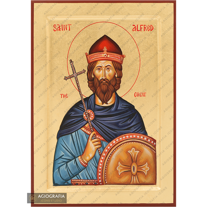 Saint Alfred the King Handwritten Icon with Gold Leaves