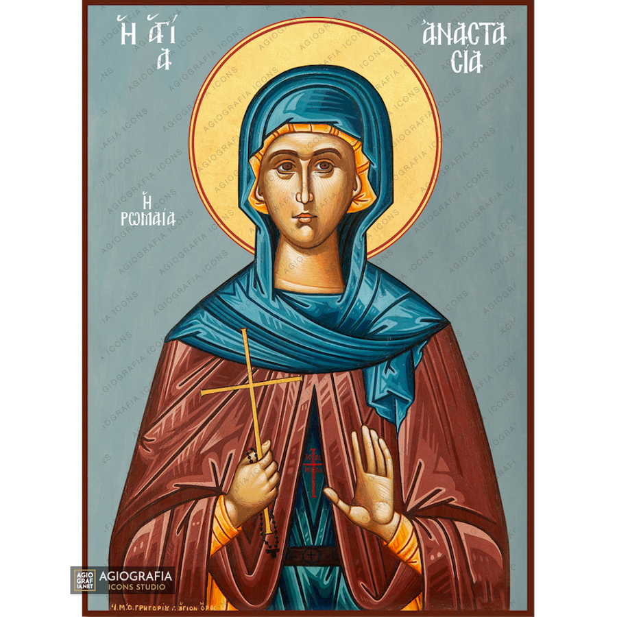 Sant'Anastasia di Roma icona ortodossa con sfondo blu