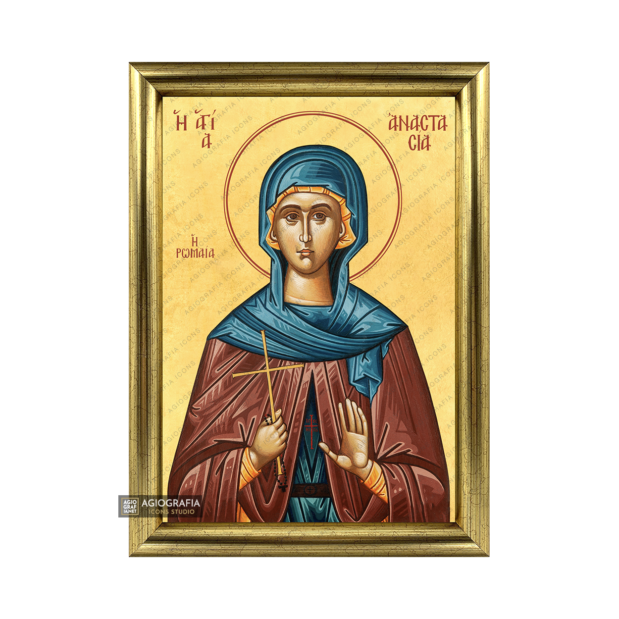 22k St Anastasia from Rome Framed Orthodox Icon with Gold Leaf