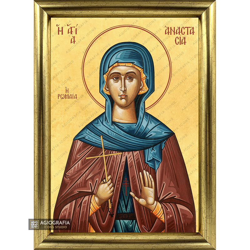 22k St Anastasia from Rome Framed Orthodox Icon with Gold Leaf