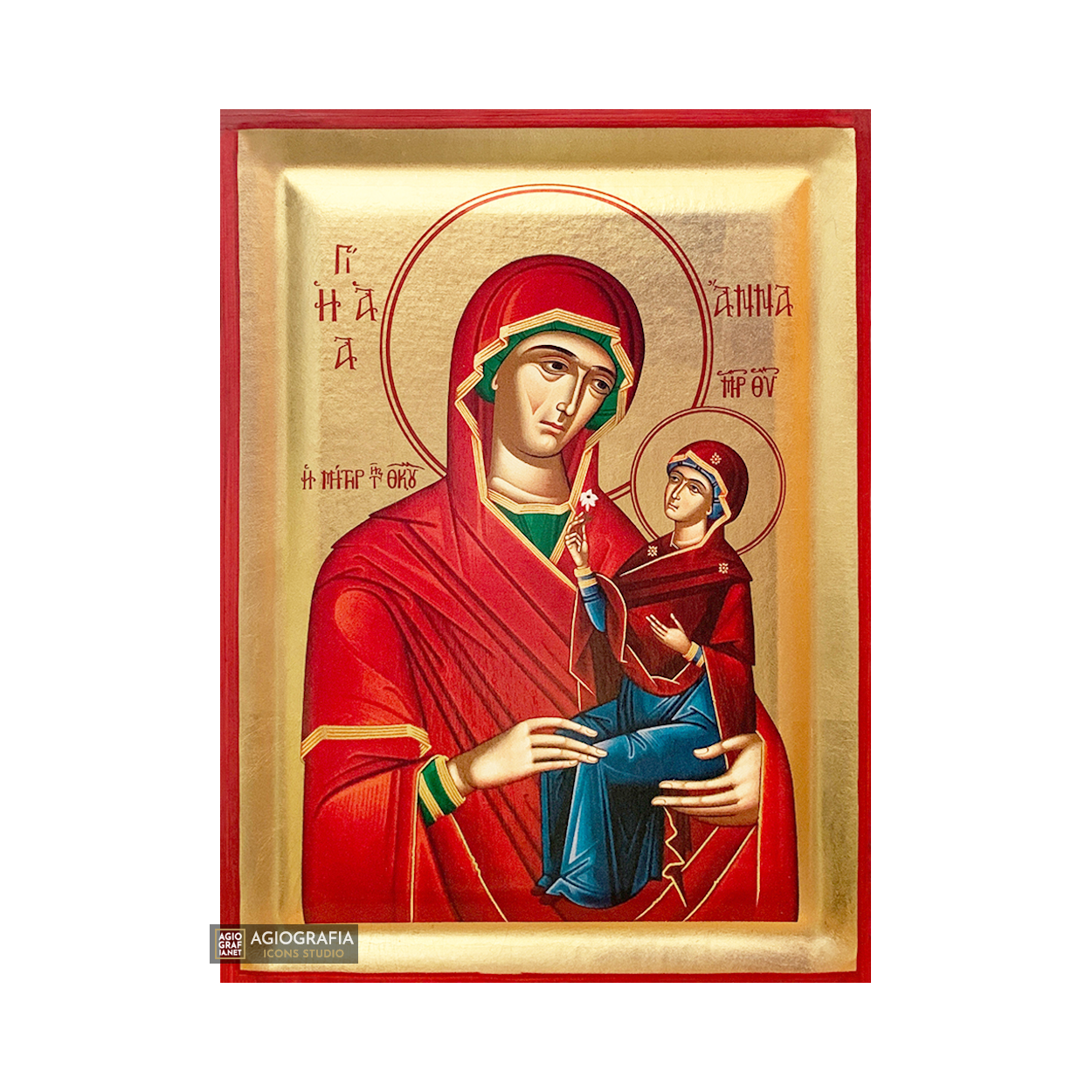 St Anna Christian Greek Orthodox Icon on Wood with Gold Leaf