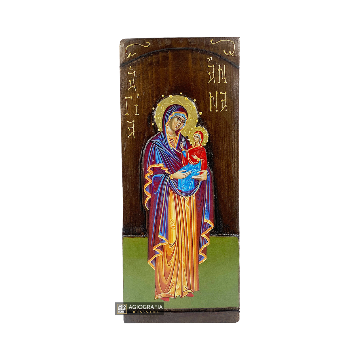 St Anna Christian Orthodox Gold Print Icon on Carved Wood