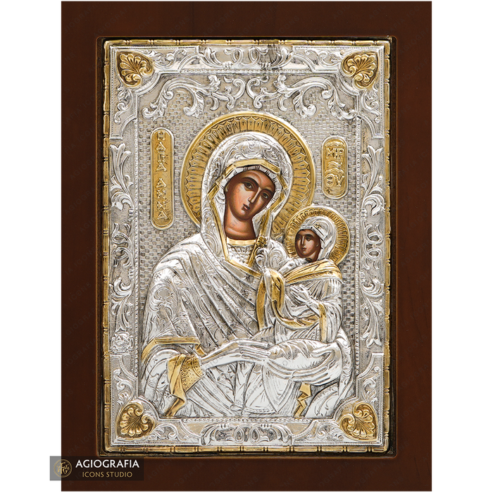 Sant'Anna icona cristiana ortodossa placcata argento su legno