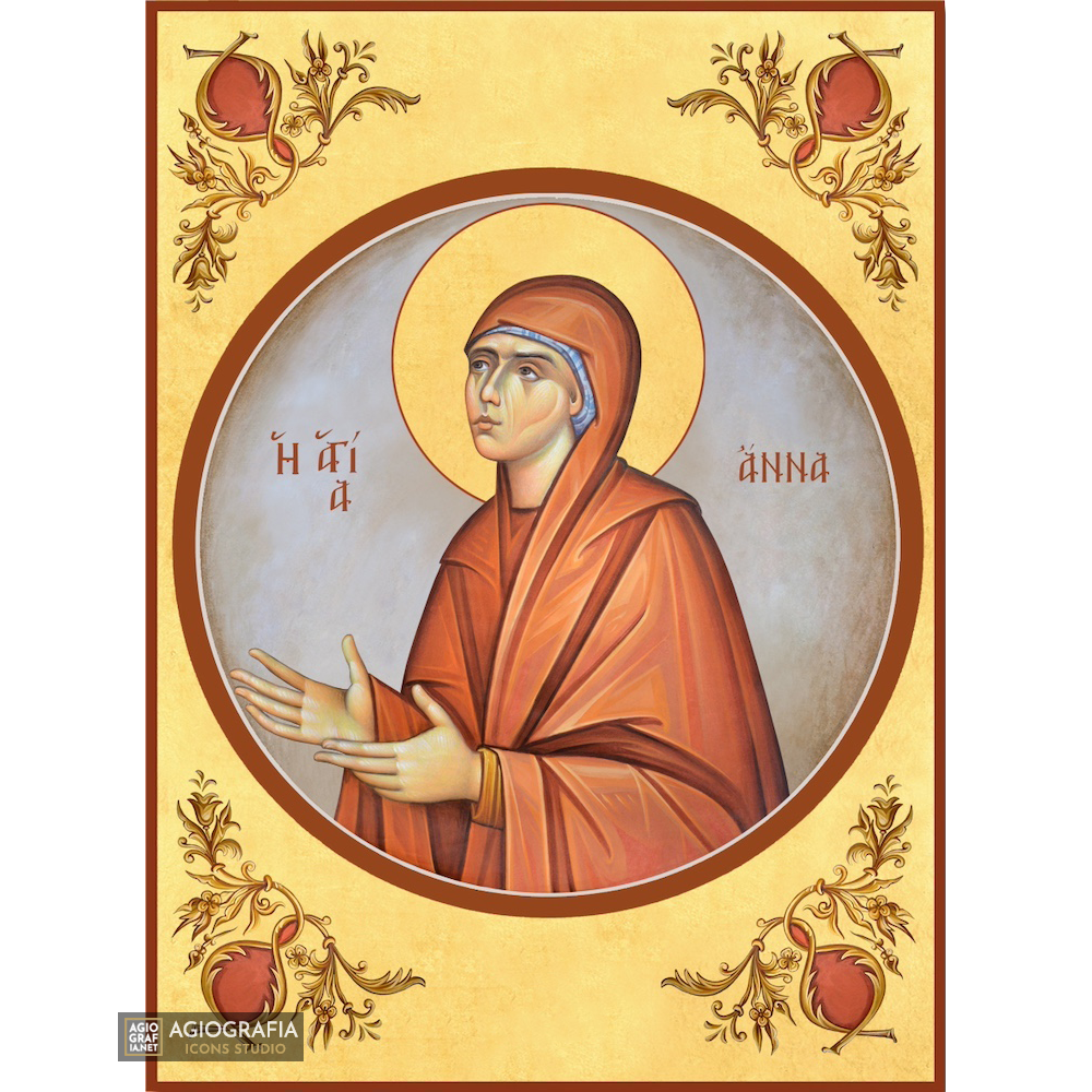22k Saint Anna Christian Orthodox Icon with Gold Leaf Background