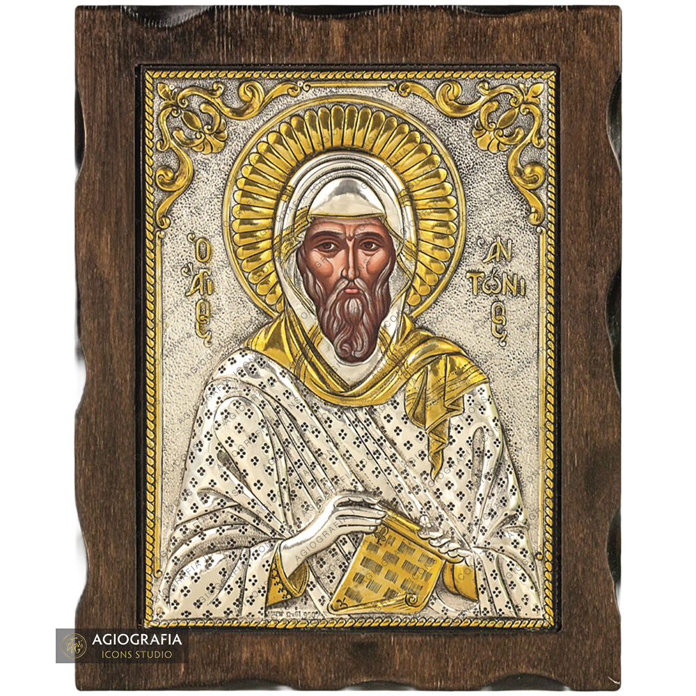 Heiliger Antonius christliche Ikone aus reinem Silber mit 24k Vergoldung