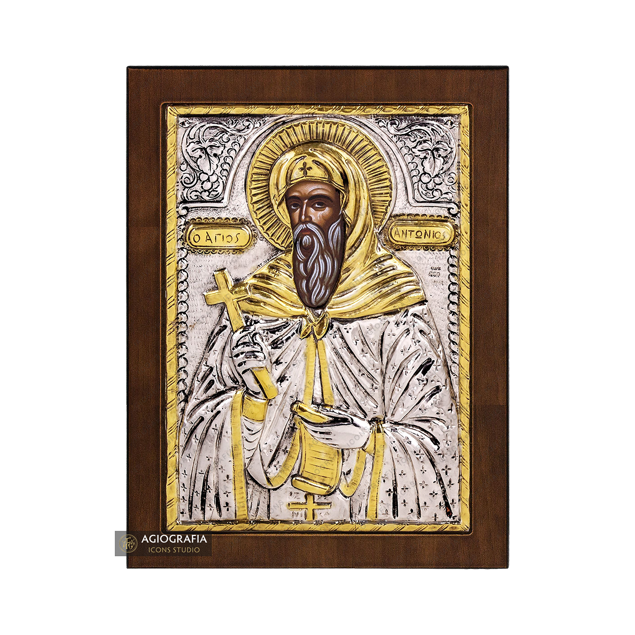 Saint Anthony the Great Christian Orthodox Silver Plated Icon