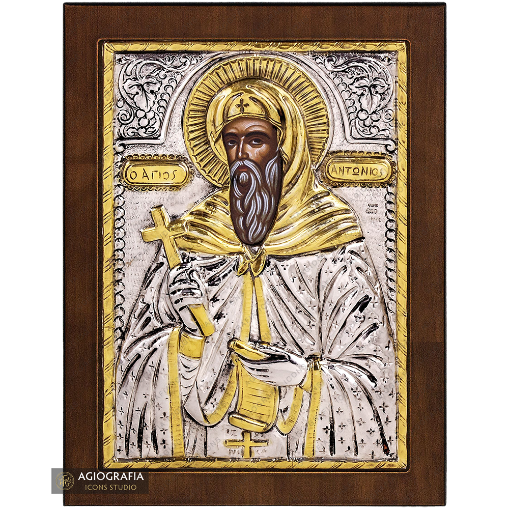 Saint Anthony the Great Christian Orthodox Silver Plated Icon