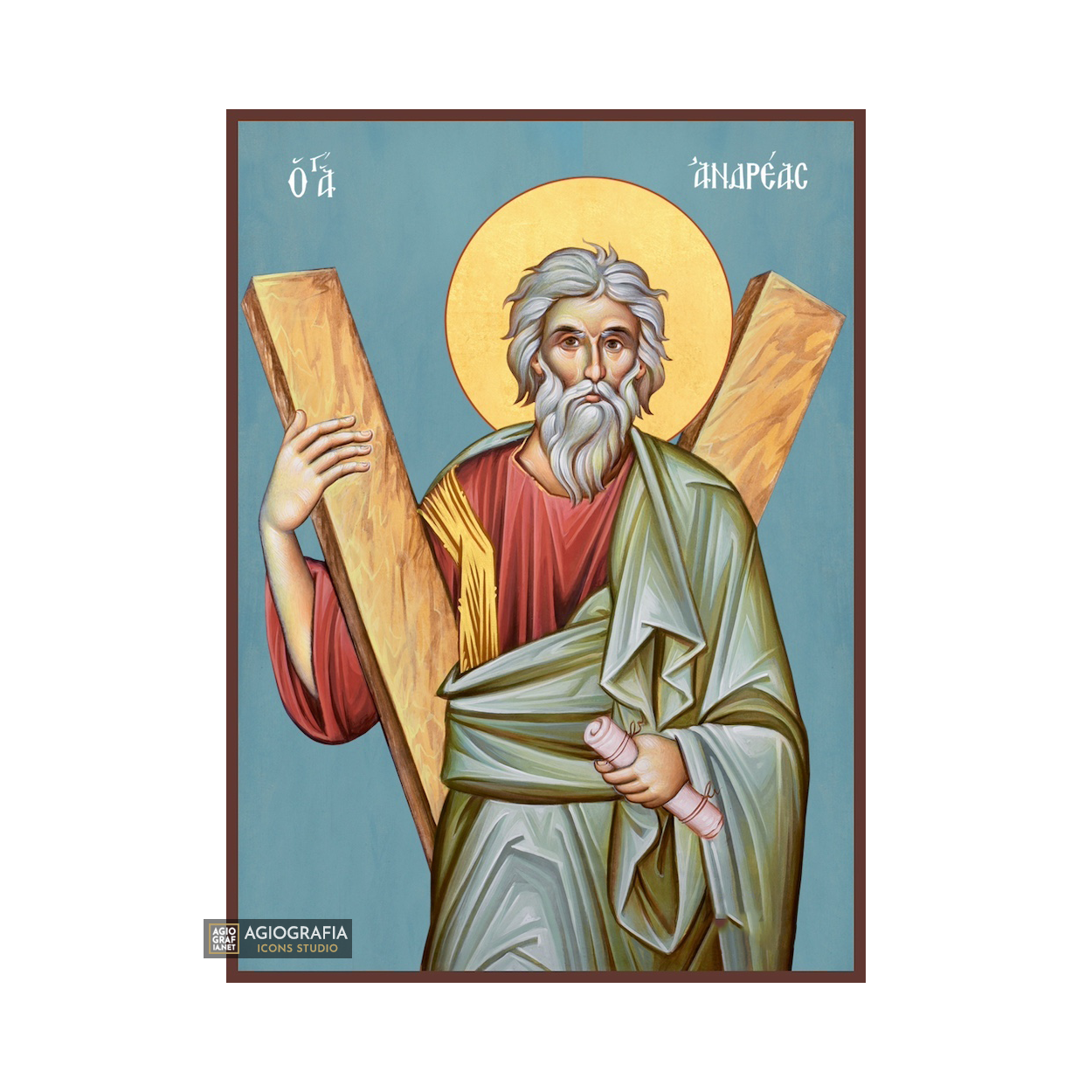 Saint Apostle Andrew Orthodox Icon with Blue Background