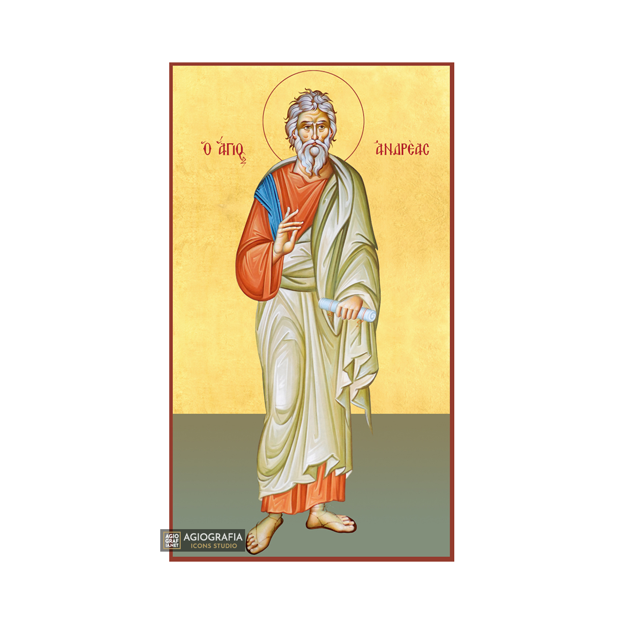 22k St Apostle Andrew - Gold Leaf Background Christian Orthodox Icon
