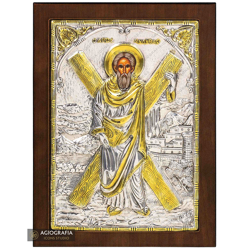 Saint Apostle Andrew Silver Gold Plated Christian Orthodox Icon