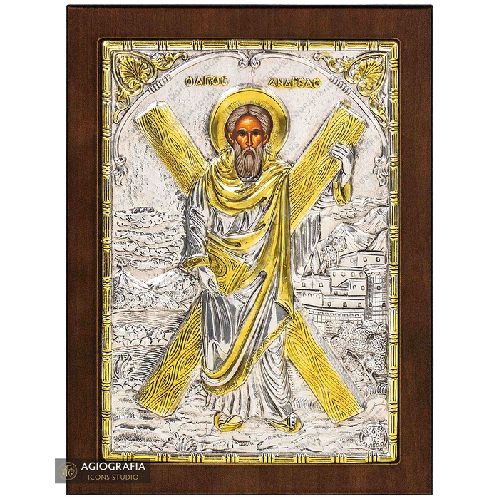 Santo Apóstol Andrés icono cristiano ortodoxo plateado y dorado