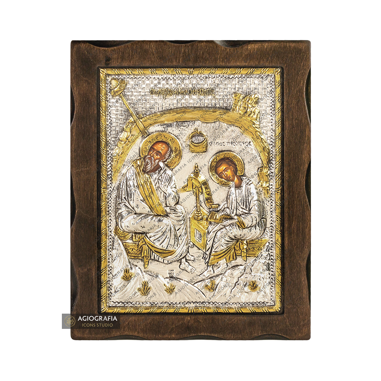 St. Apostle John Revelation Scene Pure Silver and 24k Gold Plated Icon