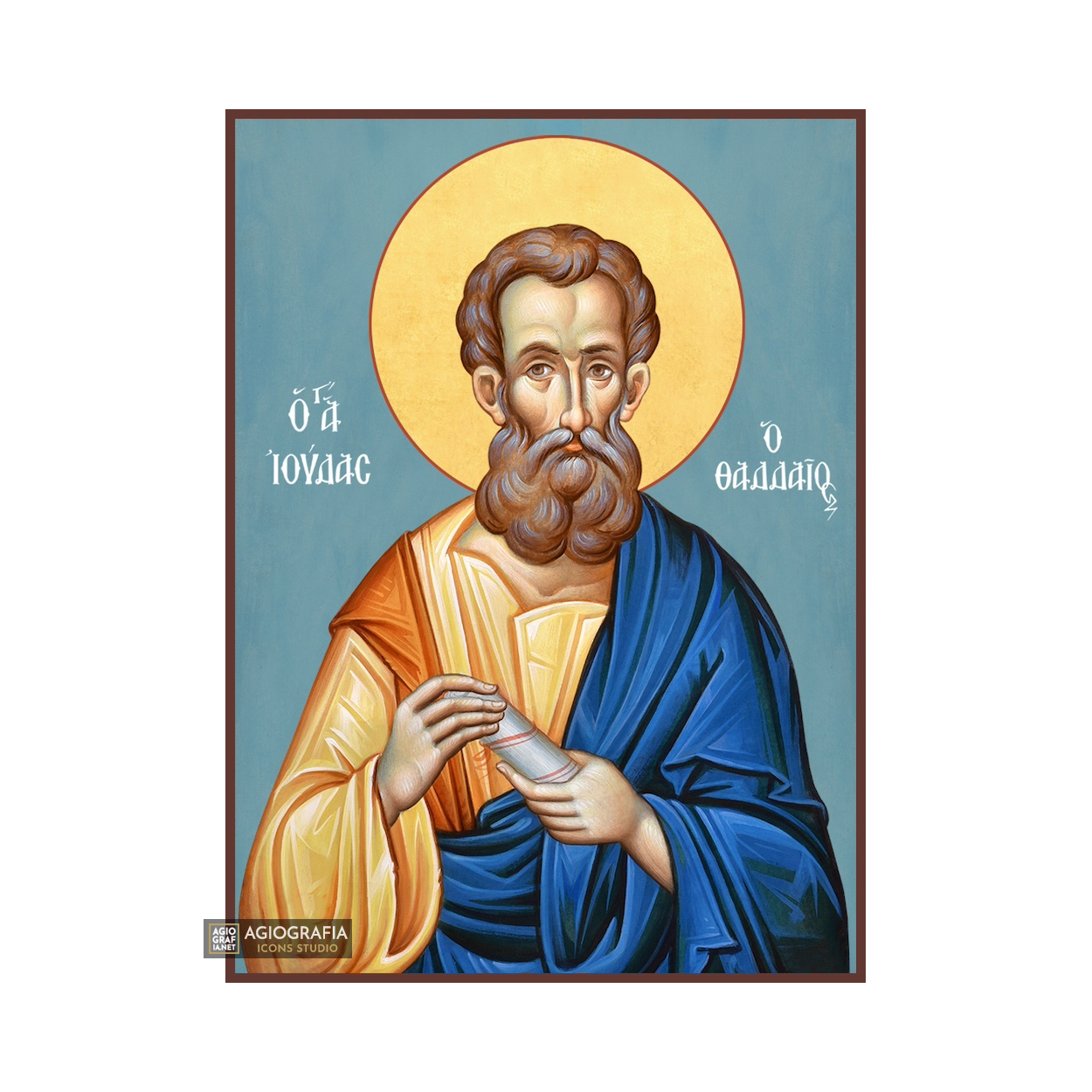 Saint Apostle Judas Thaddeus Orthodox Icon with Blue Background