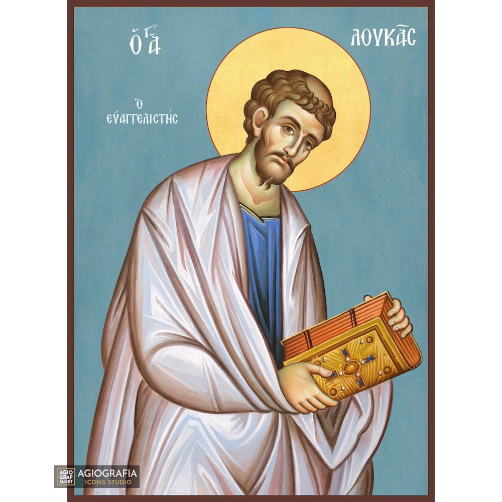 Saint Apostle Luke Orthodox Icon with Blue Background