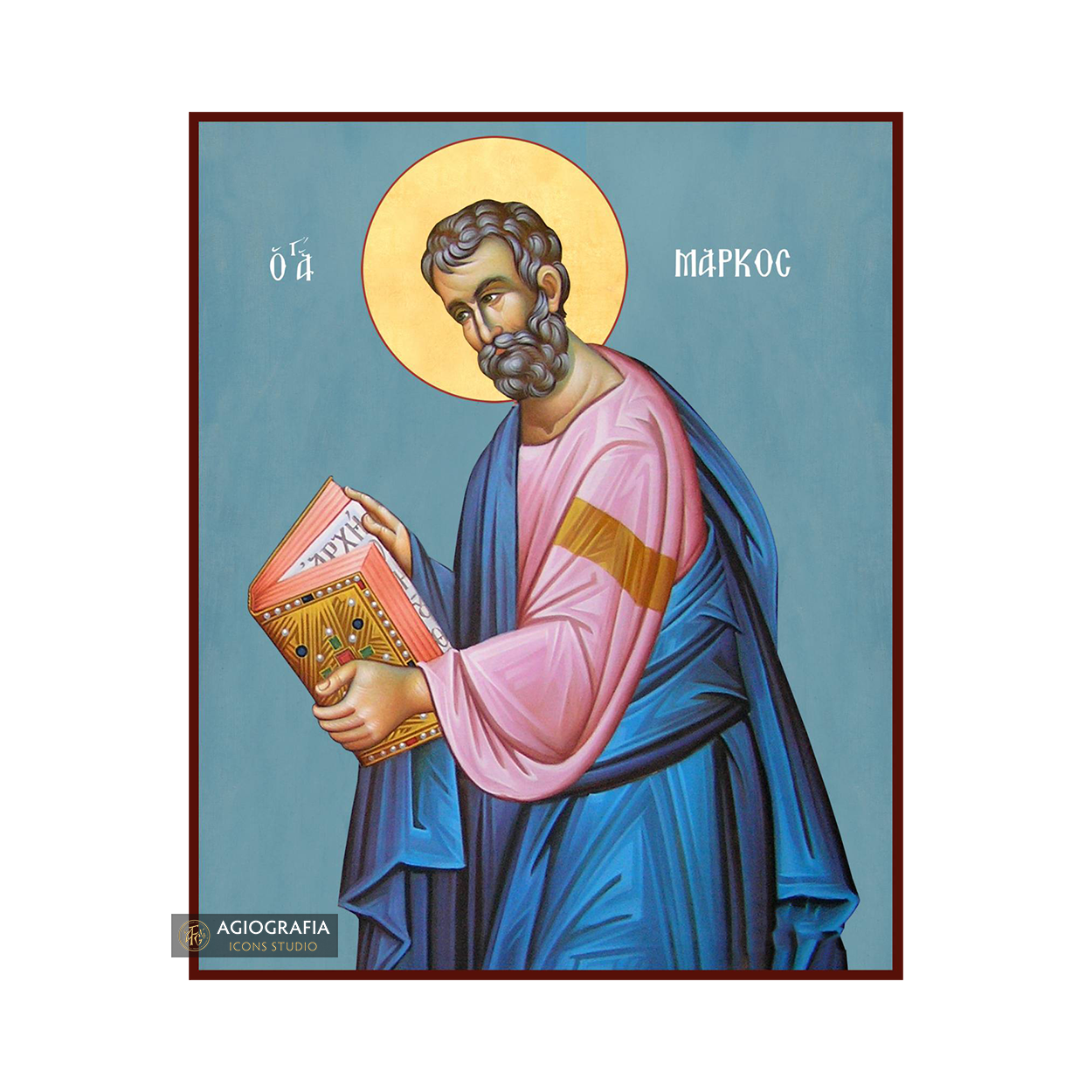 Saint Apostle Mark Orthodox Icon with Blue Background