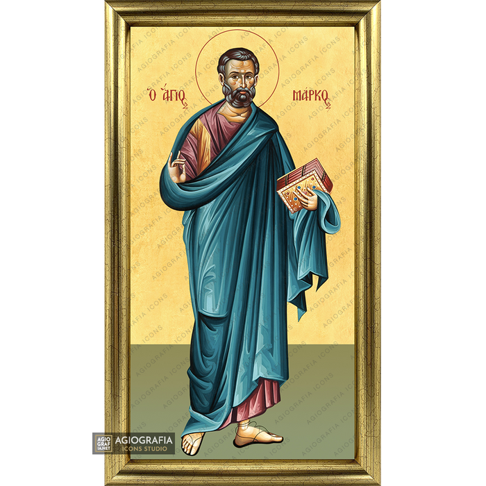 22k Santo Apostolo Marco icona cristiana incorniciata a foglia d'oro