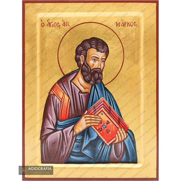 24k Santo Apostolo Marco icona greca dipinta a mano con foglie d'oro opache