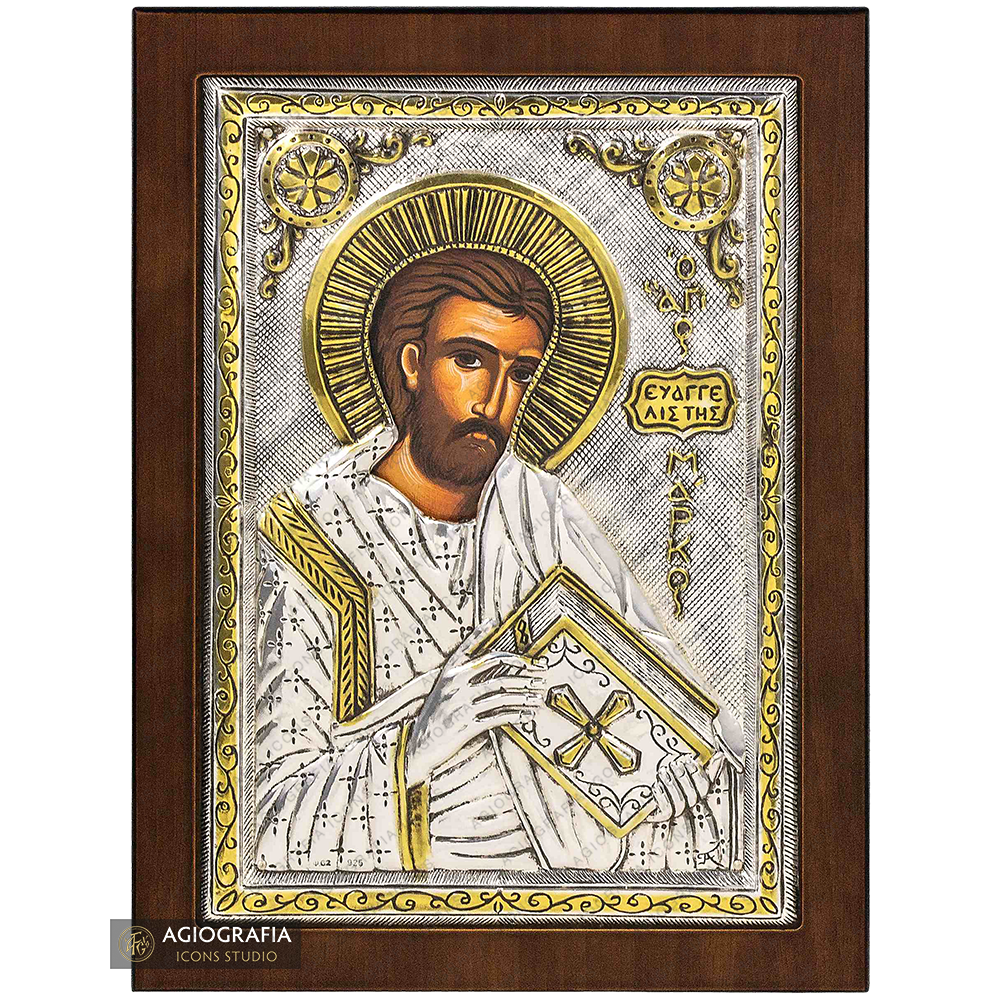 Santo Apóstol Marcos icono cristiano ortodoxo plateado y dorado