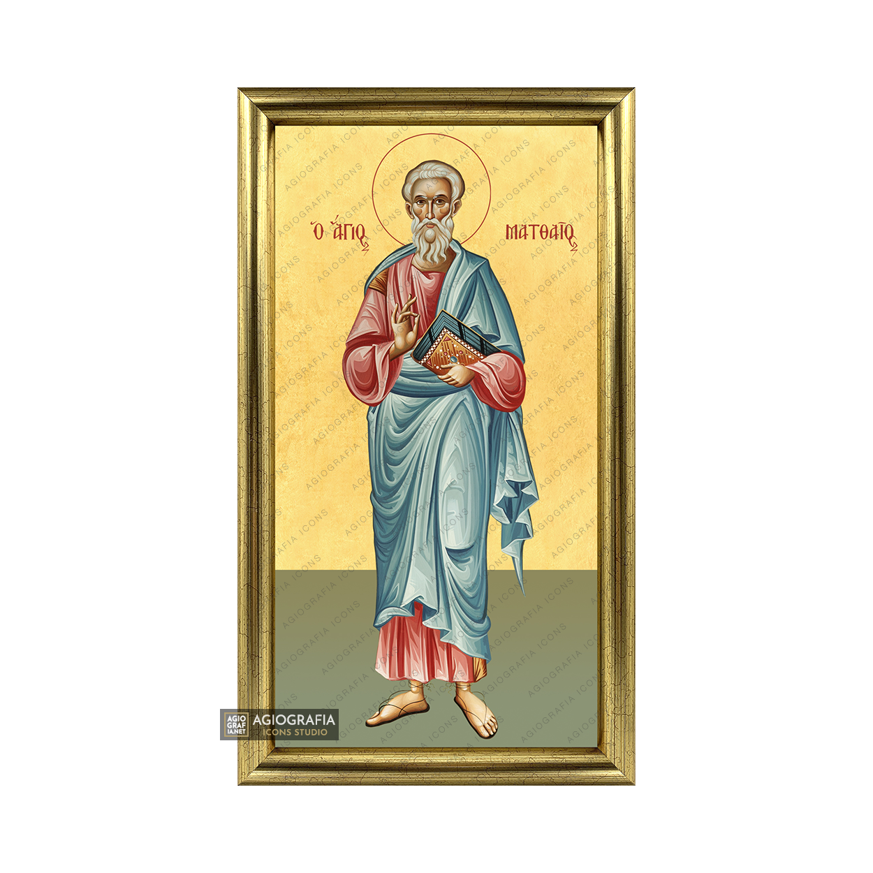 22k St Apostle Matthew Framed Christian Icon with Gold Leaf