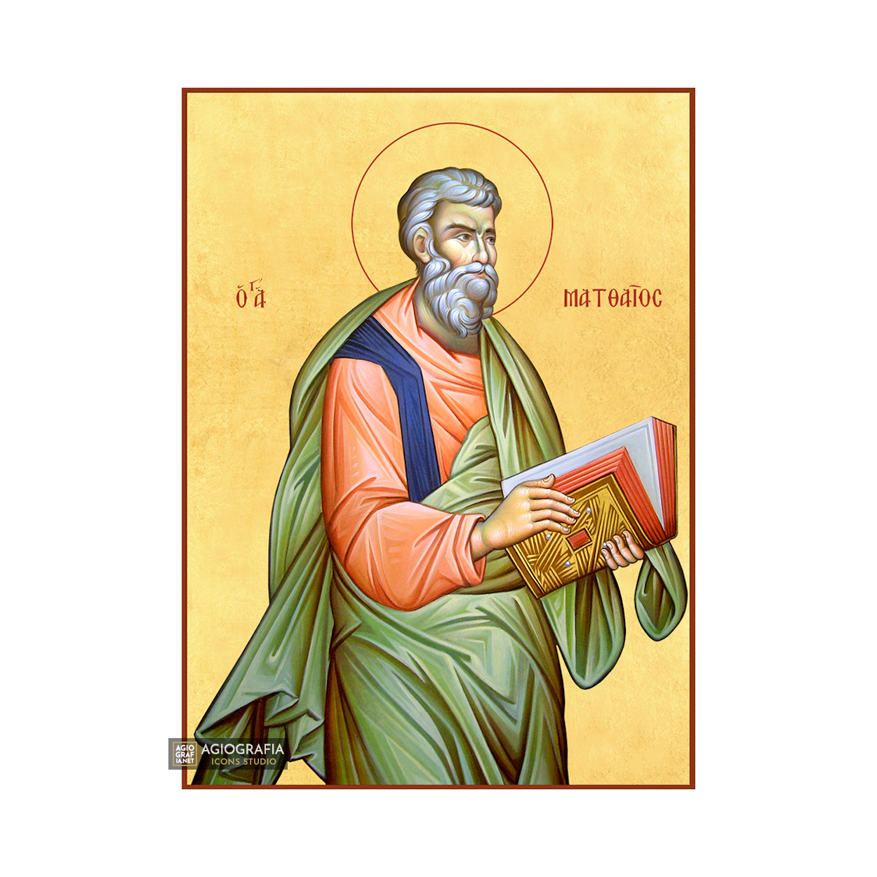 22k St Apostle Matthew - Gold Leaf Background Greek Orthodox Icon