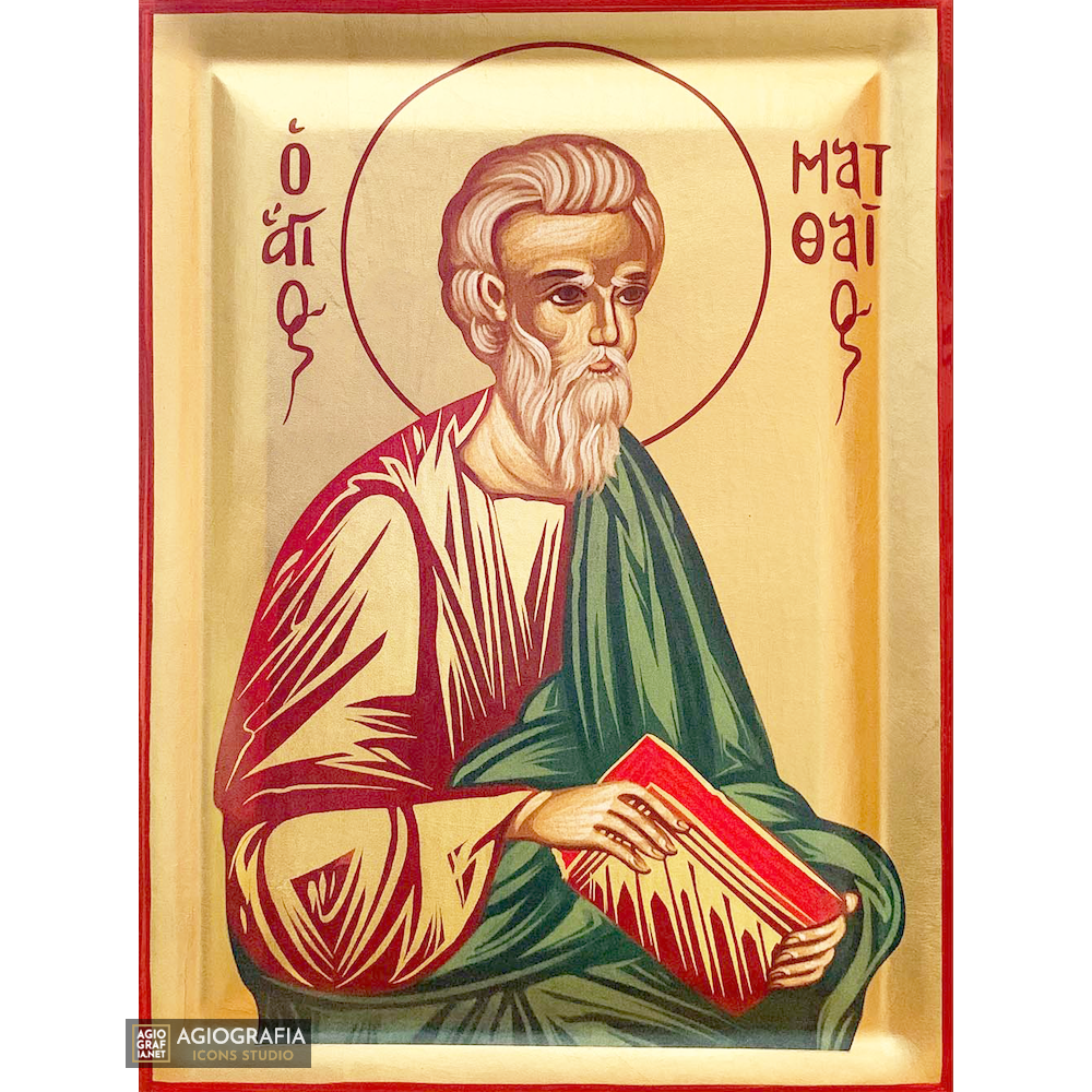 St Apostle Matthew Greek Orthodox Wood Icon with Gold Leaf