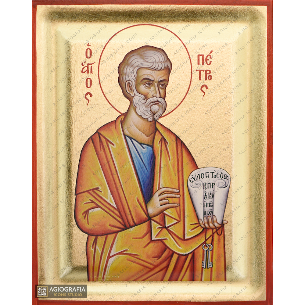 St Apostle Peter Greek Orthodox Wood Icon with Gold Leaf