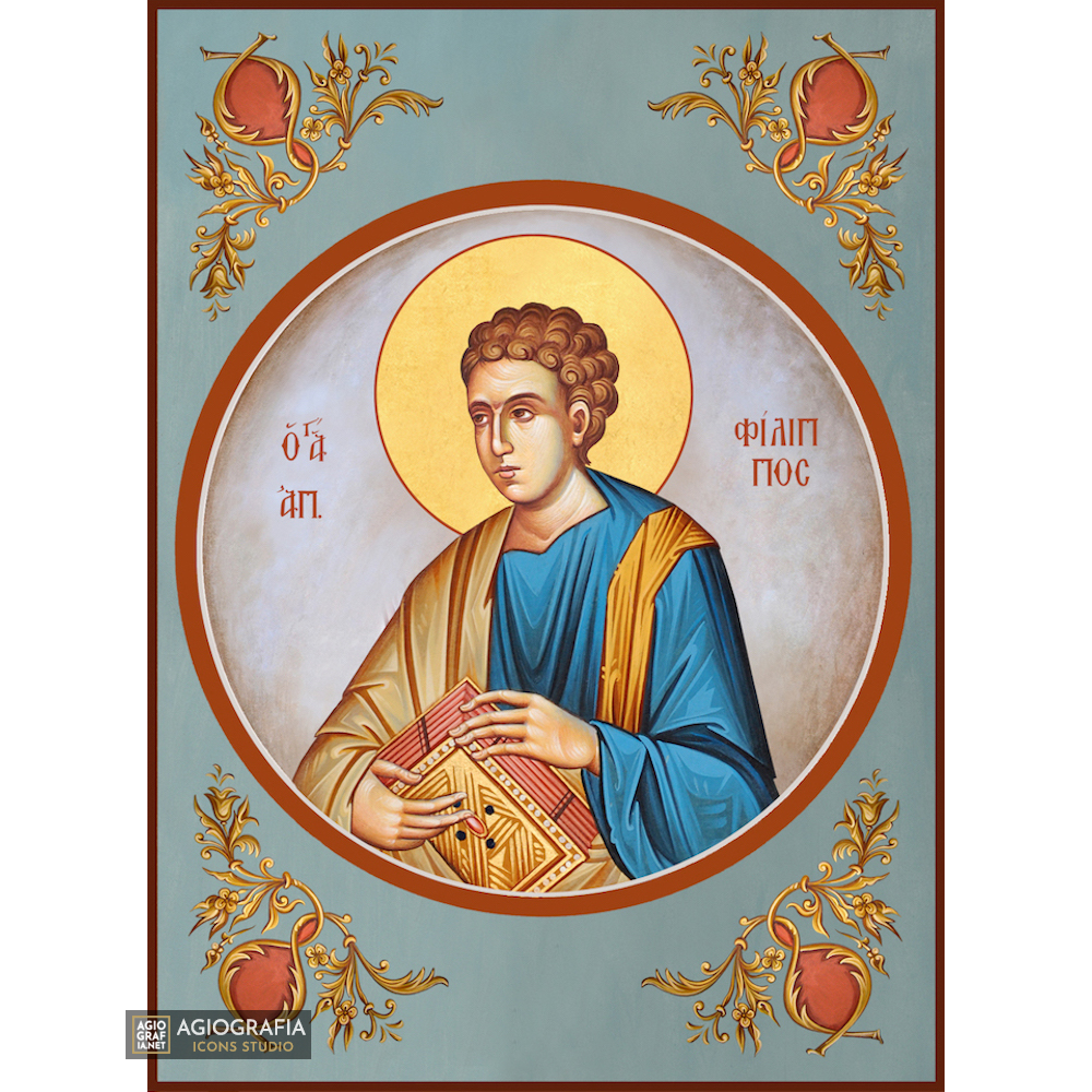 St Apostle Phillip Greek Orthodox Icon with Blue Background