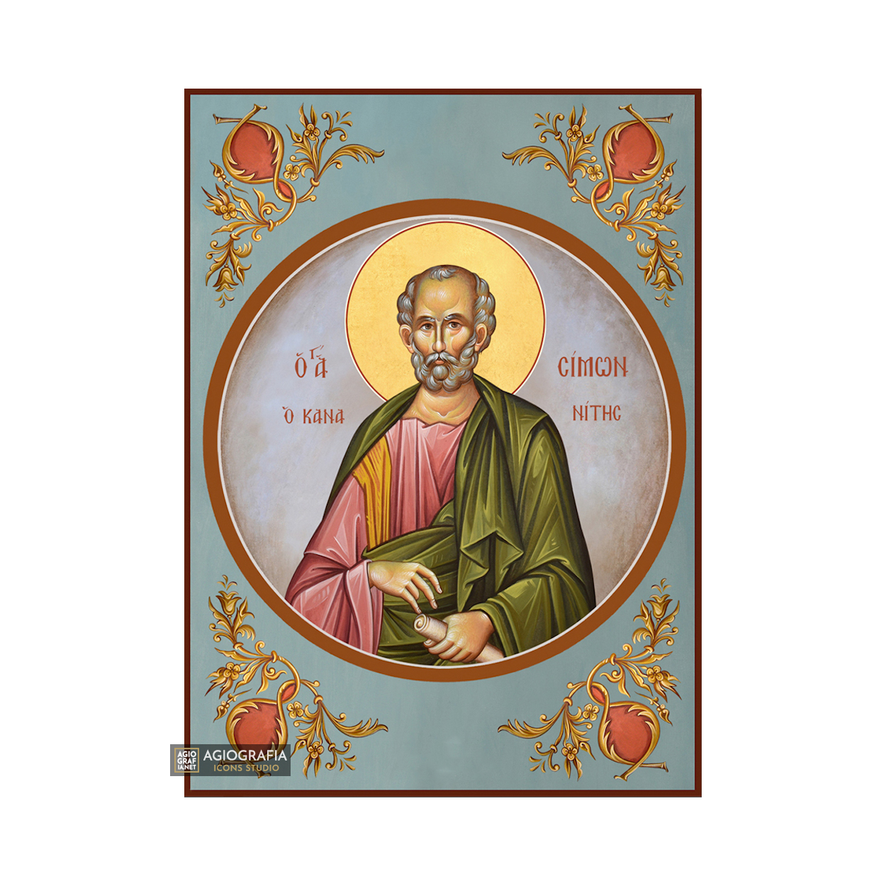 St Apostle Simon Christian Orthodox Icon with Blue Background