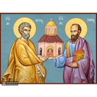 Saints Apostles Peter and Paul Christian Icon with Blue Background